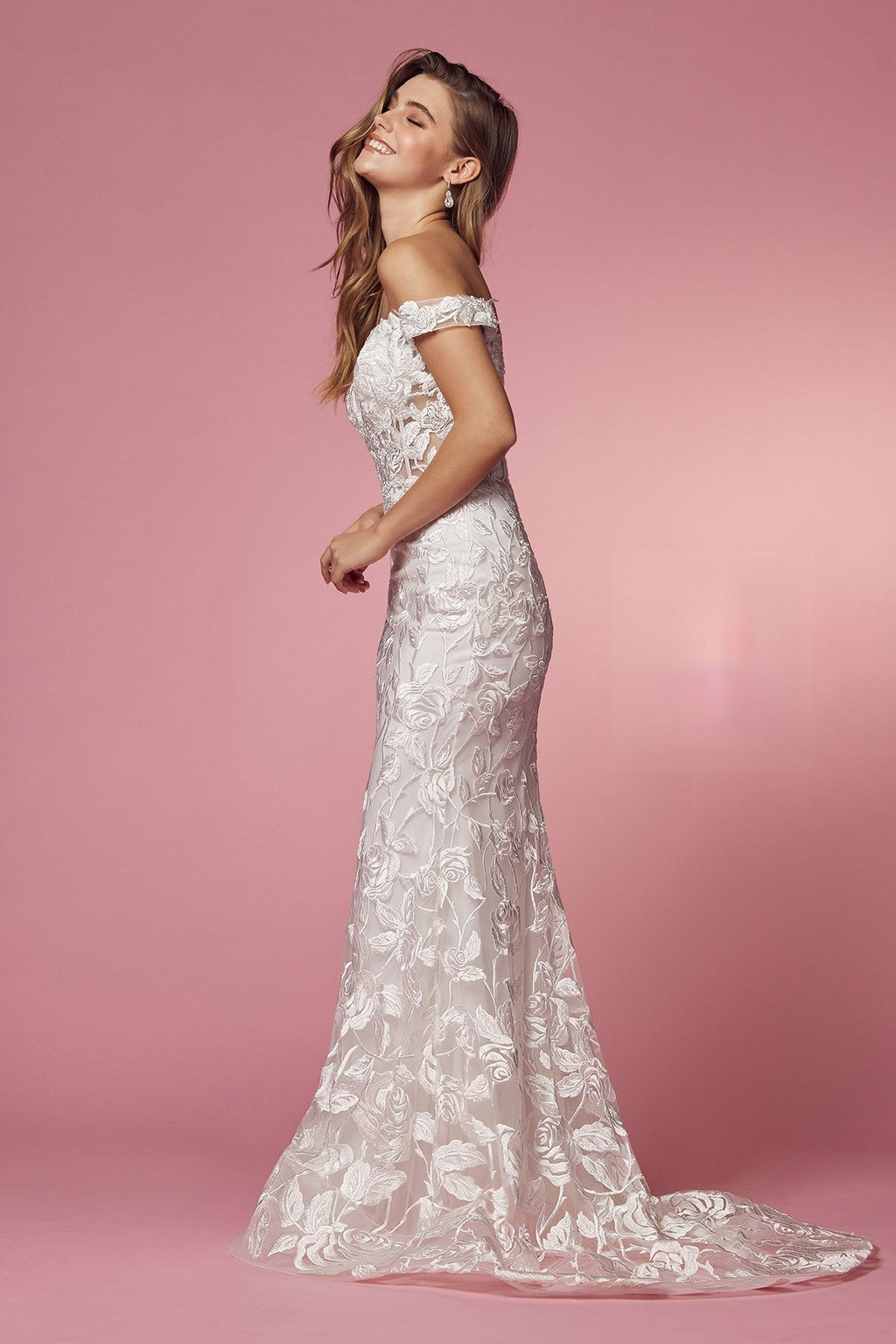 Off-Shoulder Lace Floral Wedding Gown NXC439W