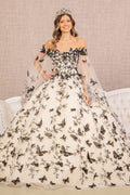 3D Butterfly Applique w/ Detachable Side Mesh Layer Quinceanera Dress GLGL3167 - PrimePick