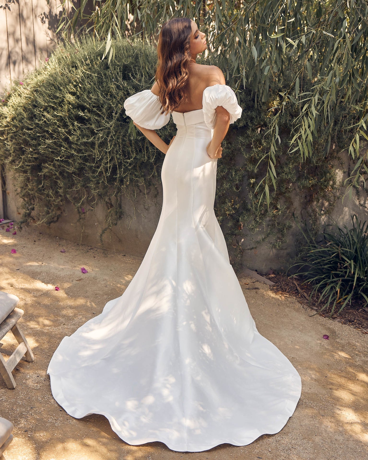 Off Shoulder Mermaid Open Back Long Wedding Dress NXJE966