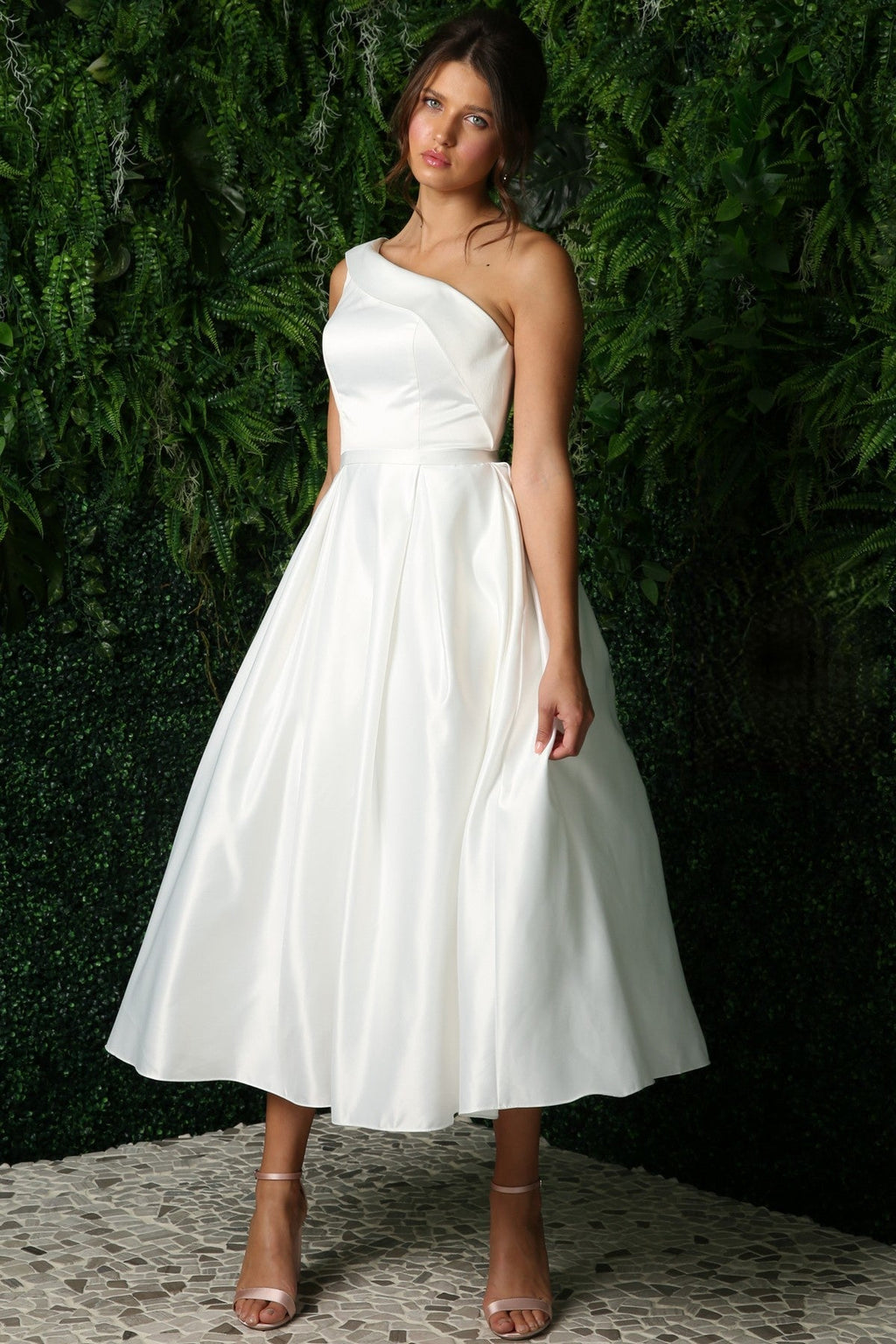 One Shoulder Satin Open Back Midi Evening & Prom Dress NXJE931 Sale