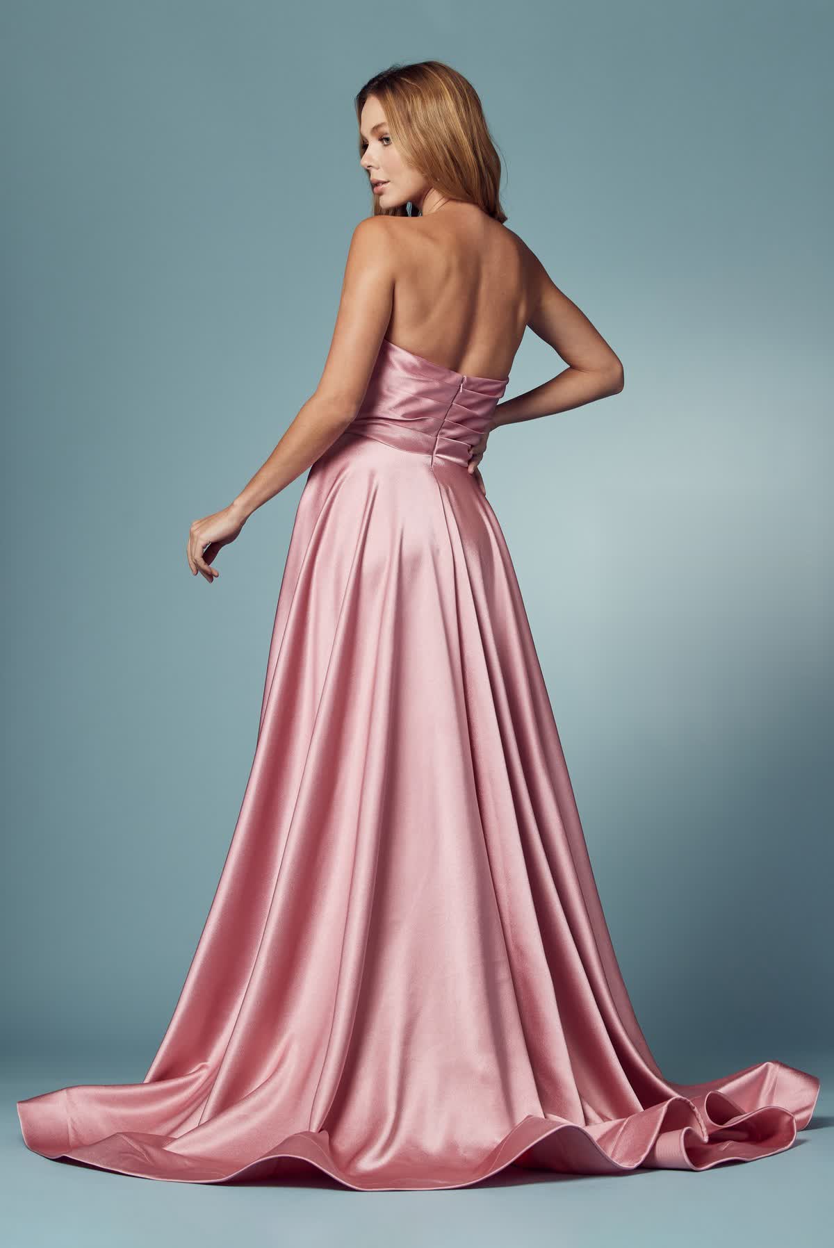 Strapless Satin High Slit Long Prom Dress NXR1036