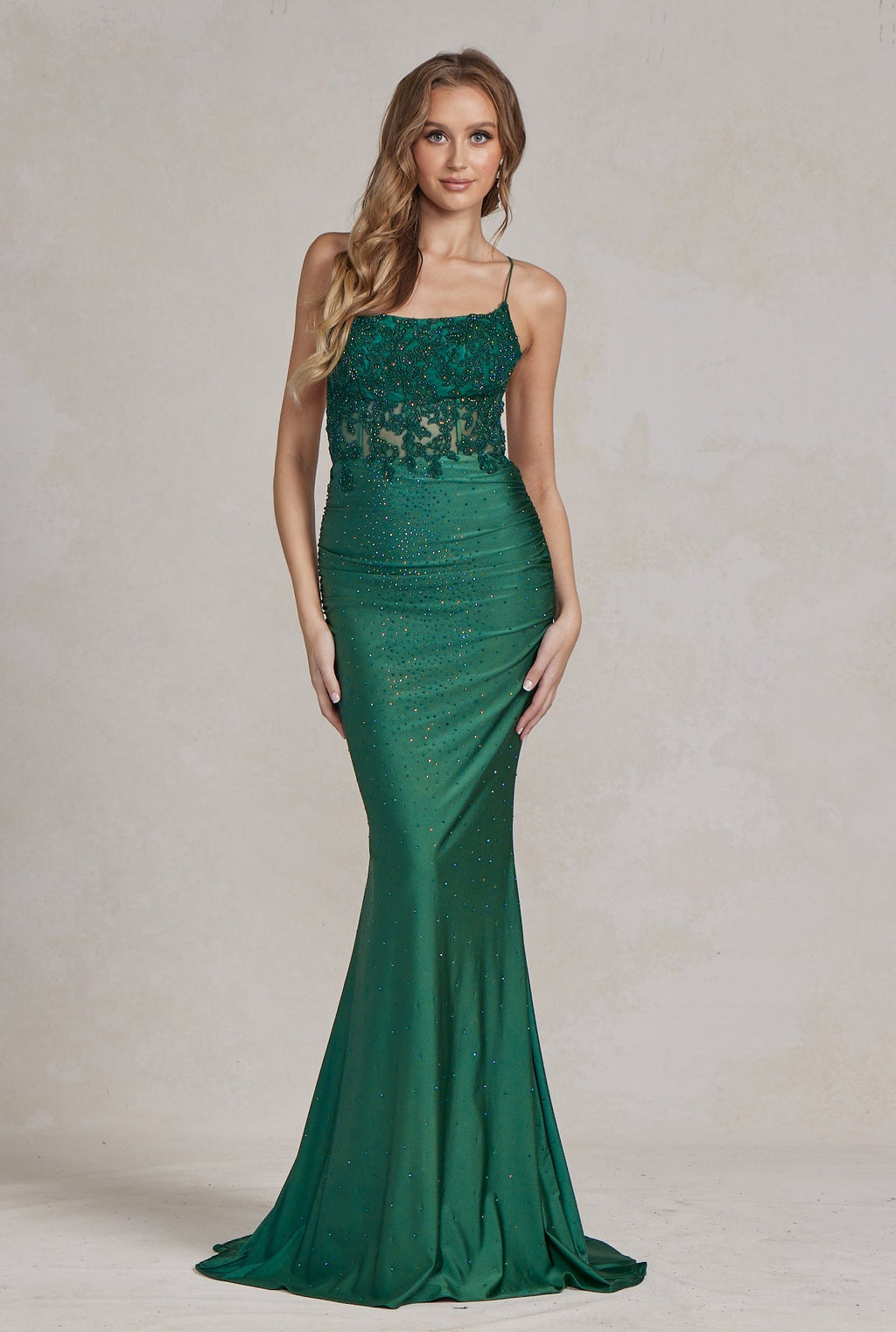 Mermaid Satin Embroidered Lace Square Neck Long Prom Dress NXE1186