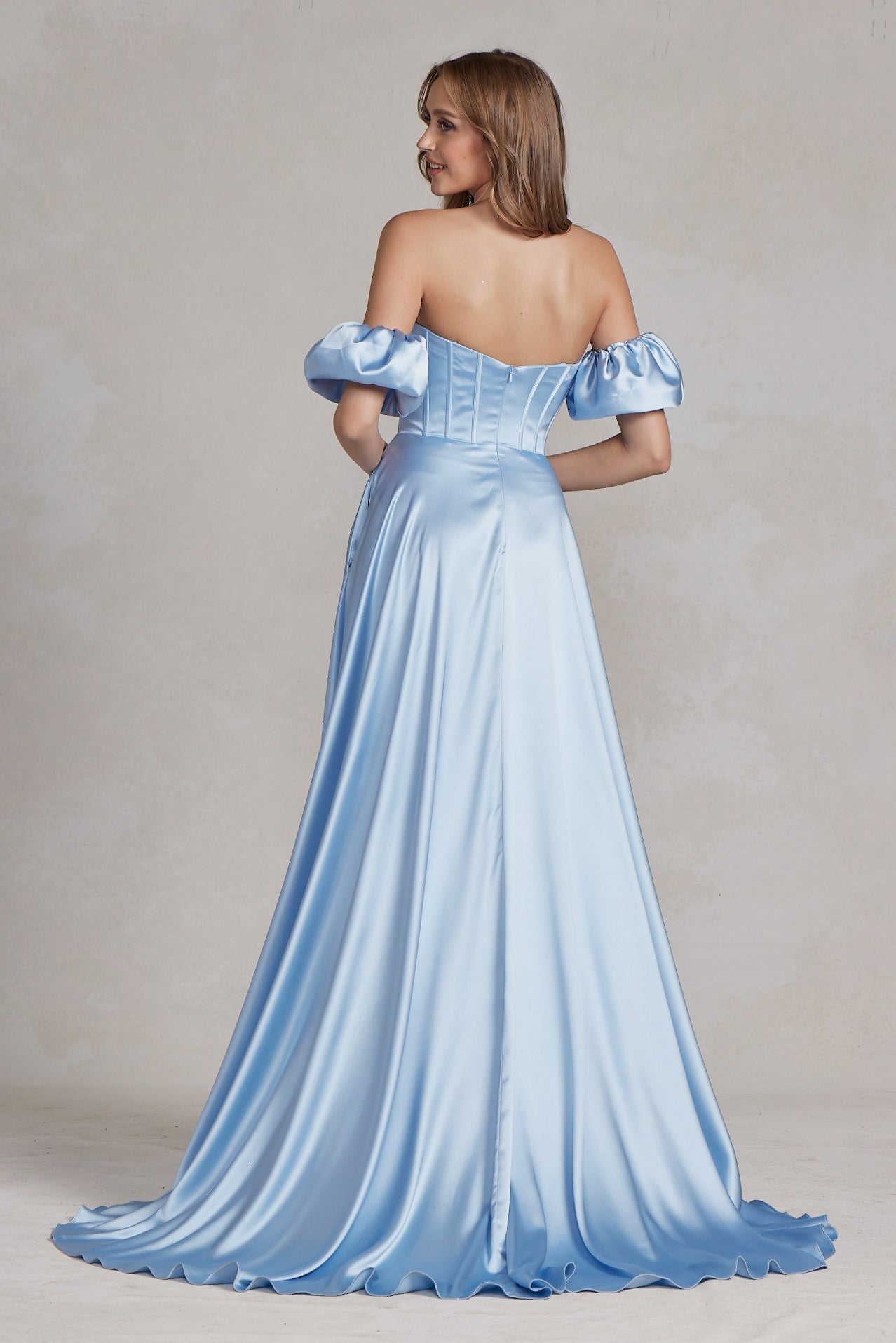 Off Shoulder Sweetheart Satin Side Slit Long Prom Dress NXK1122