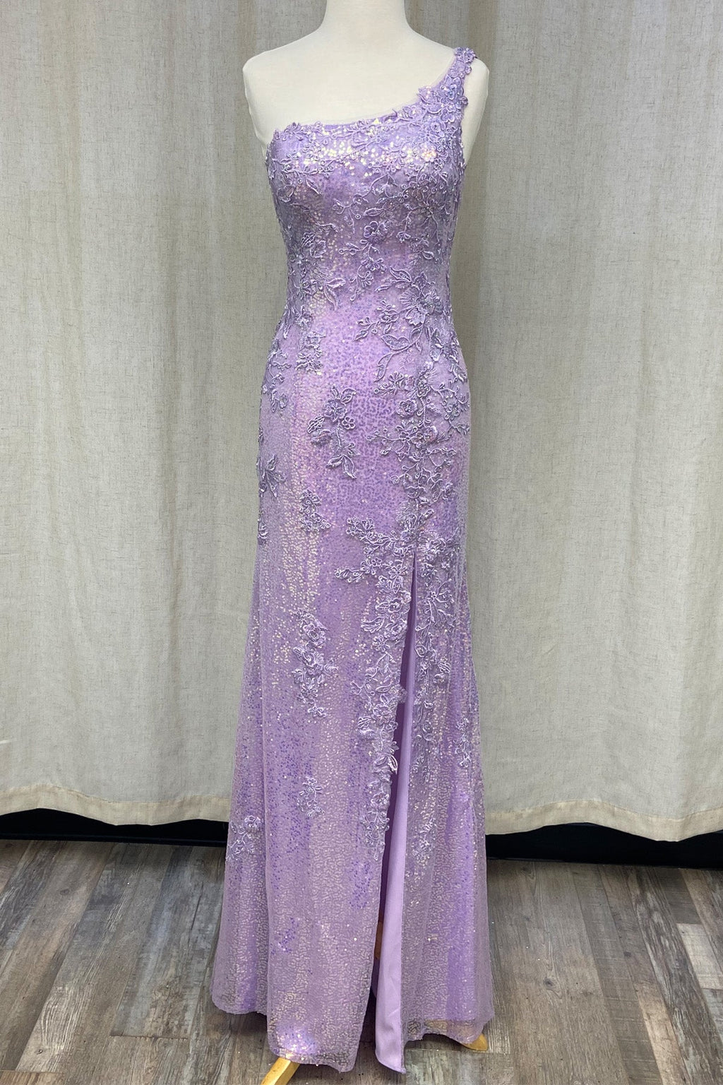 One Shoulder Embroidered Sequins Side Slit Long Prom Dress NXD1158