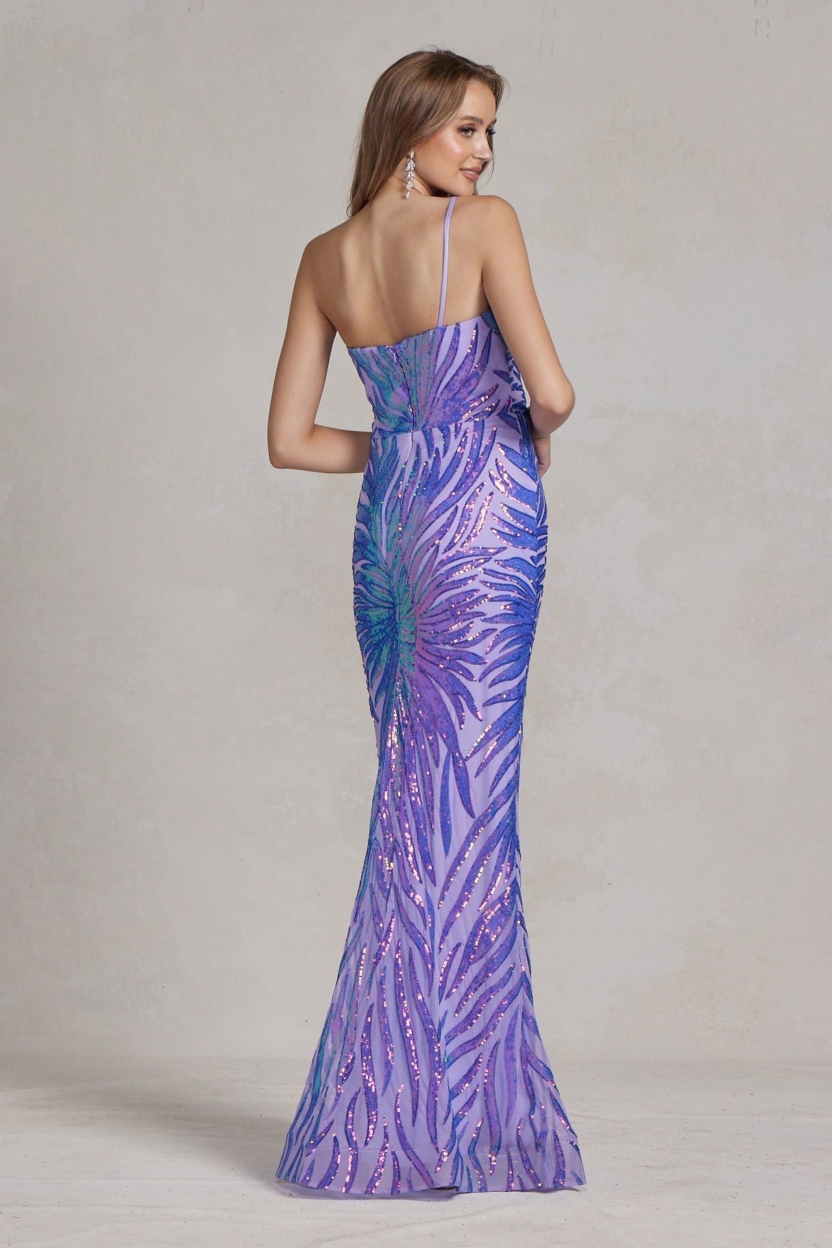 Mermaid Embroidered Sequins One Shoulder Long Evening Dress NXR1204