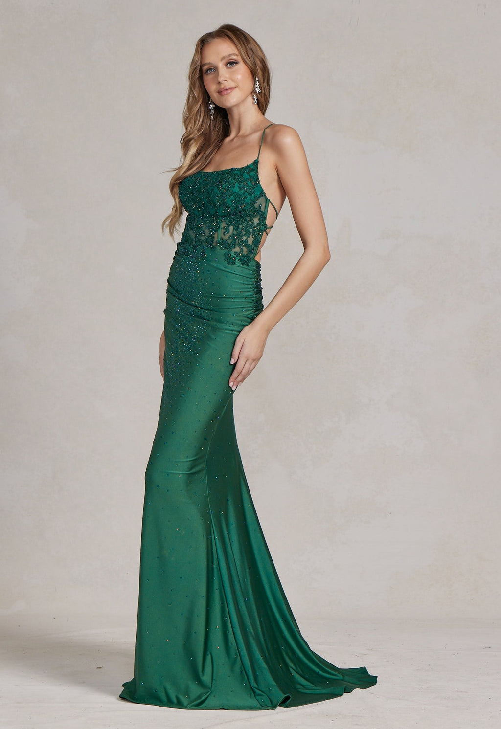 Mermaid Satin Embroidered Lace Square Neck Long Prom Dress NXE1186