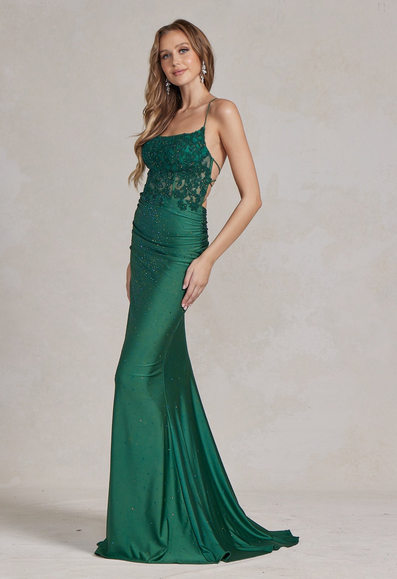 Mermaid Satin Embroidered Lace Square Neck Long Prom Dress NXE1186