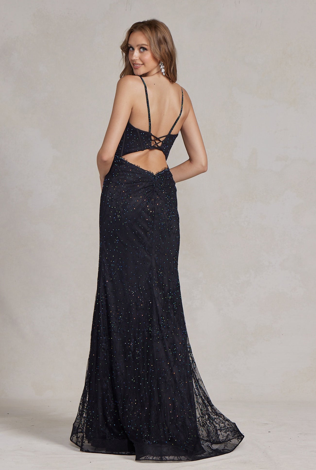 Elegant Sparkle Fit & Flare Gown with Slit – Black or Royal Blue NXB1145