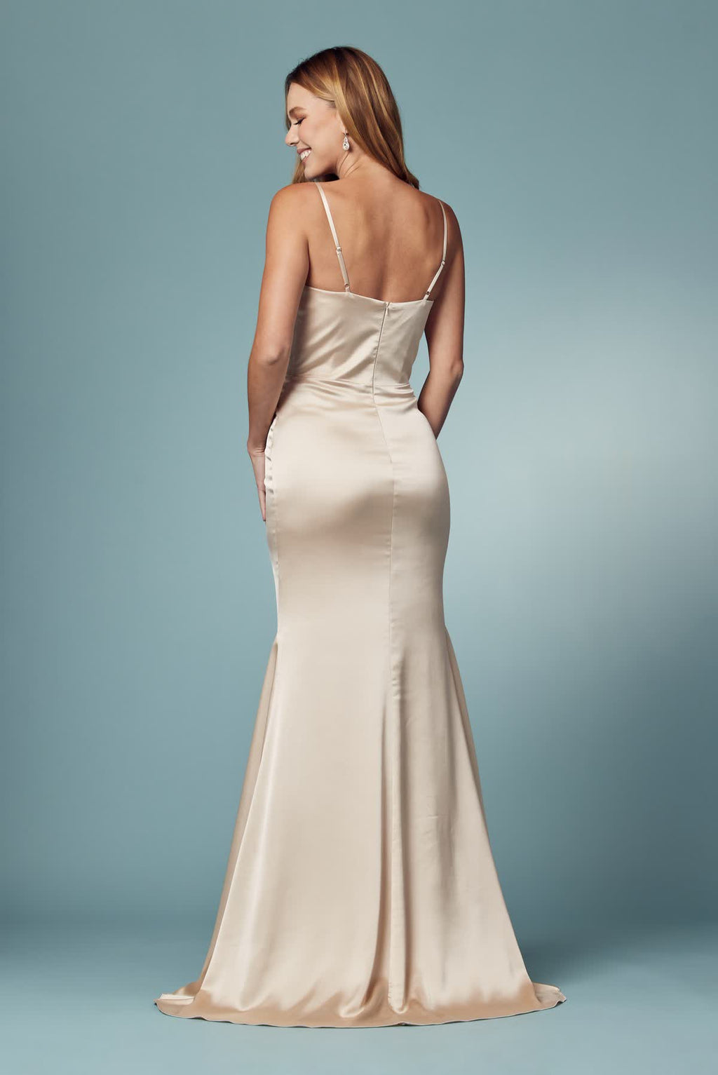 Open Back Spaghetti Straps Long Bridesmaid & Prom Dress NXR1026