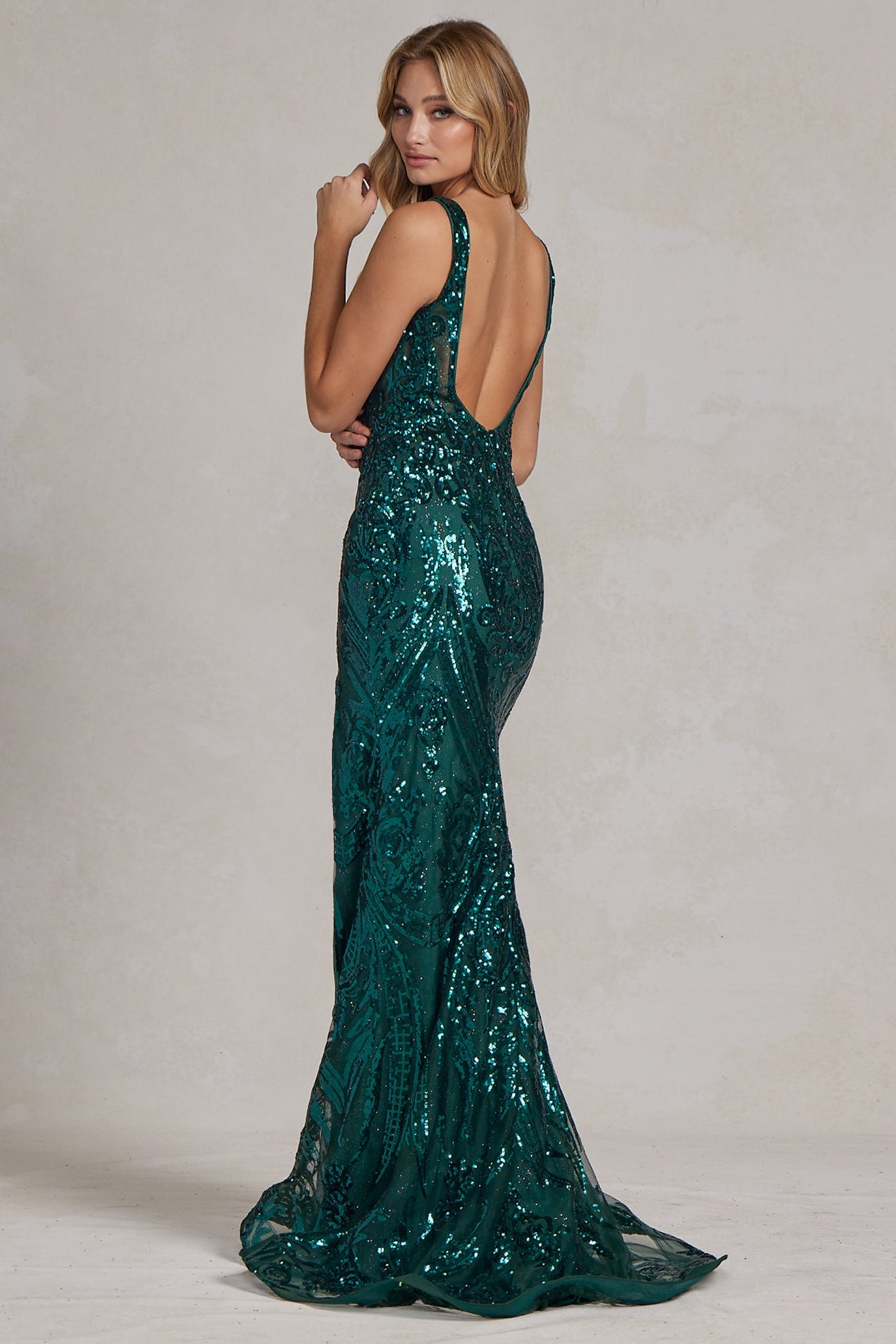 Embroidered Sequins Square Neck Side Slit Long Prom Dress NXC1103