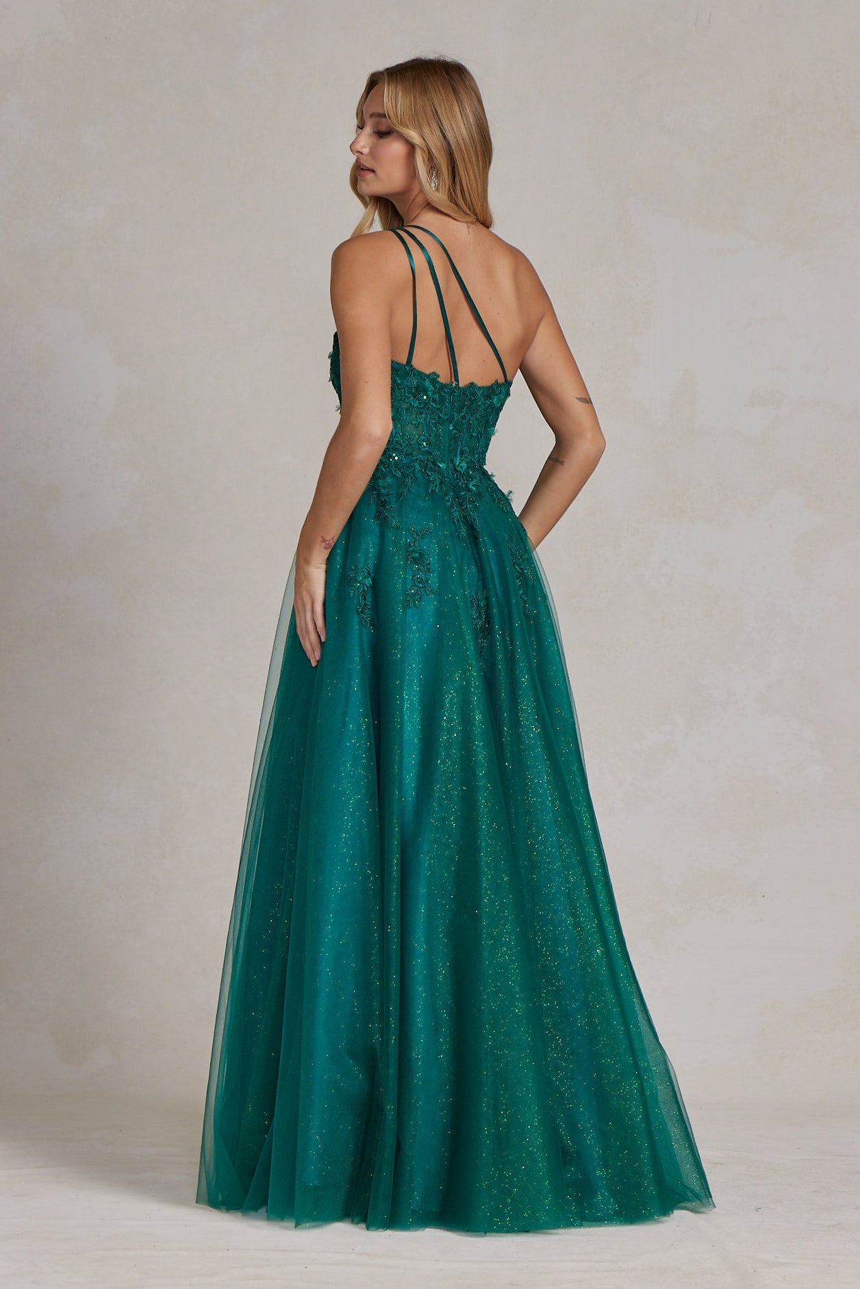 A-Line Embroidered Bodice Halter Open Back Long Prom Dress NXT1143