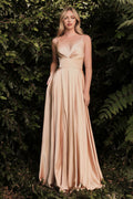 A-Line Satin V-Neck Side Slit Long Bridesmaid Dress CD7472
