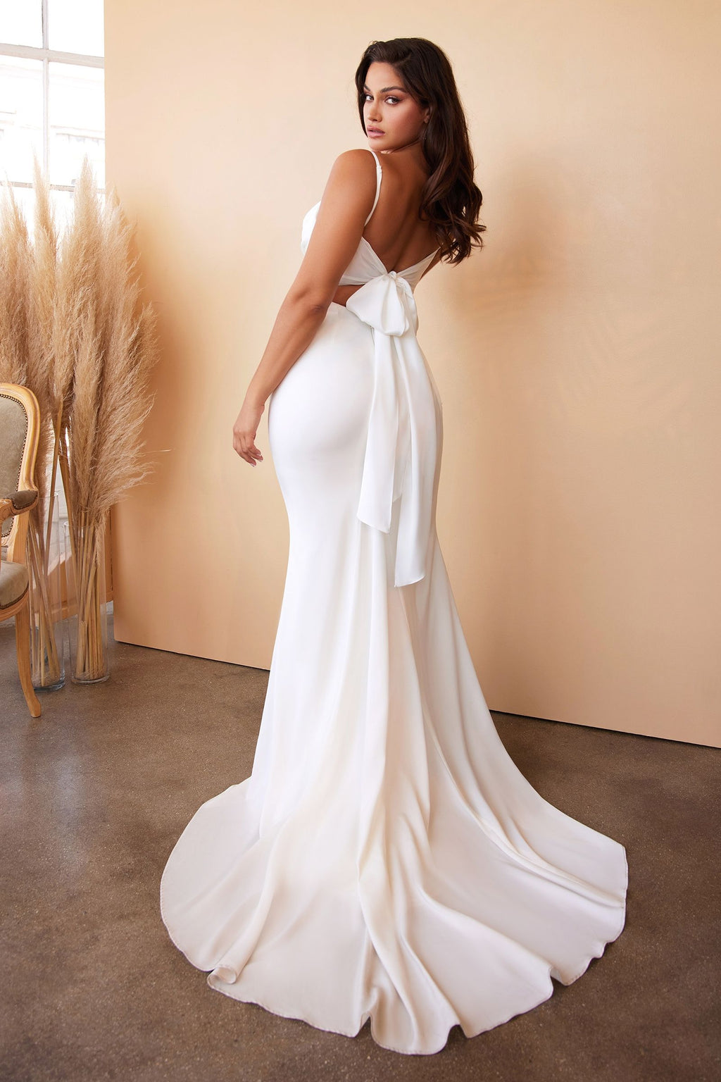 TIE-BACK SASH CHARMEUSE MERMAID GOWN CD7487W