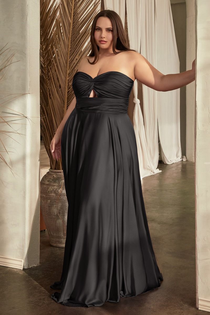 SATIN STRAPLESS KEYHOLE A-LINE DRESS CD7496C