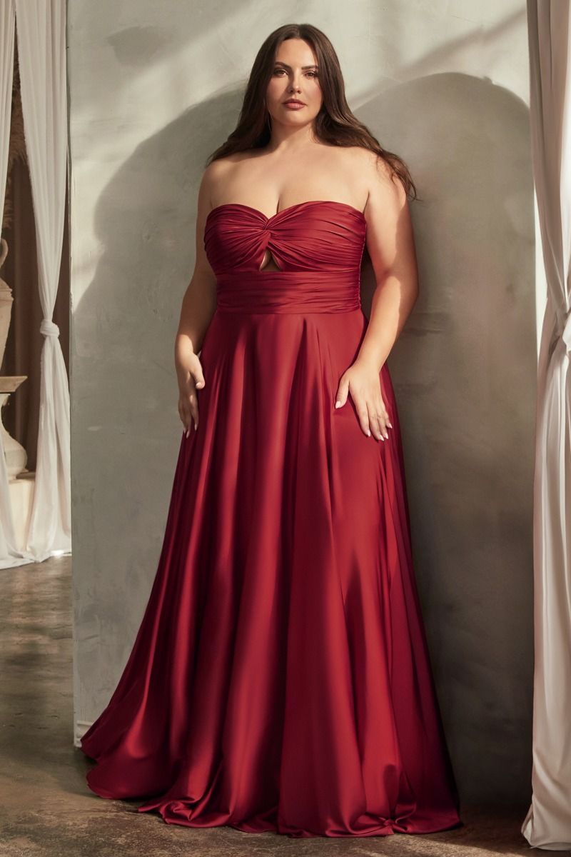 SATIN STRAPLESS KEYHOLE A-LINE DRESS CD7496C