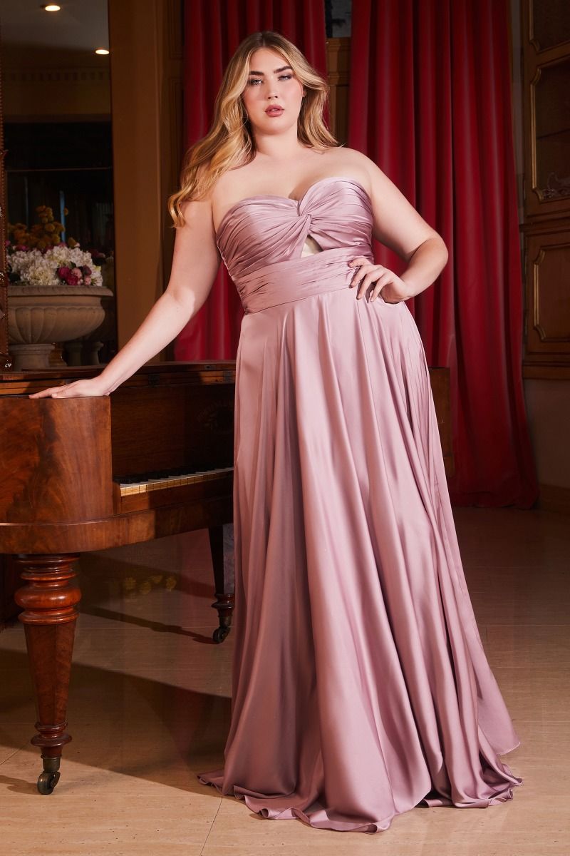 SATIN STRAPLESS KEYHOLE A-LINE DRESS CD7496C
