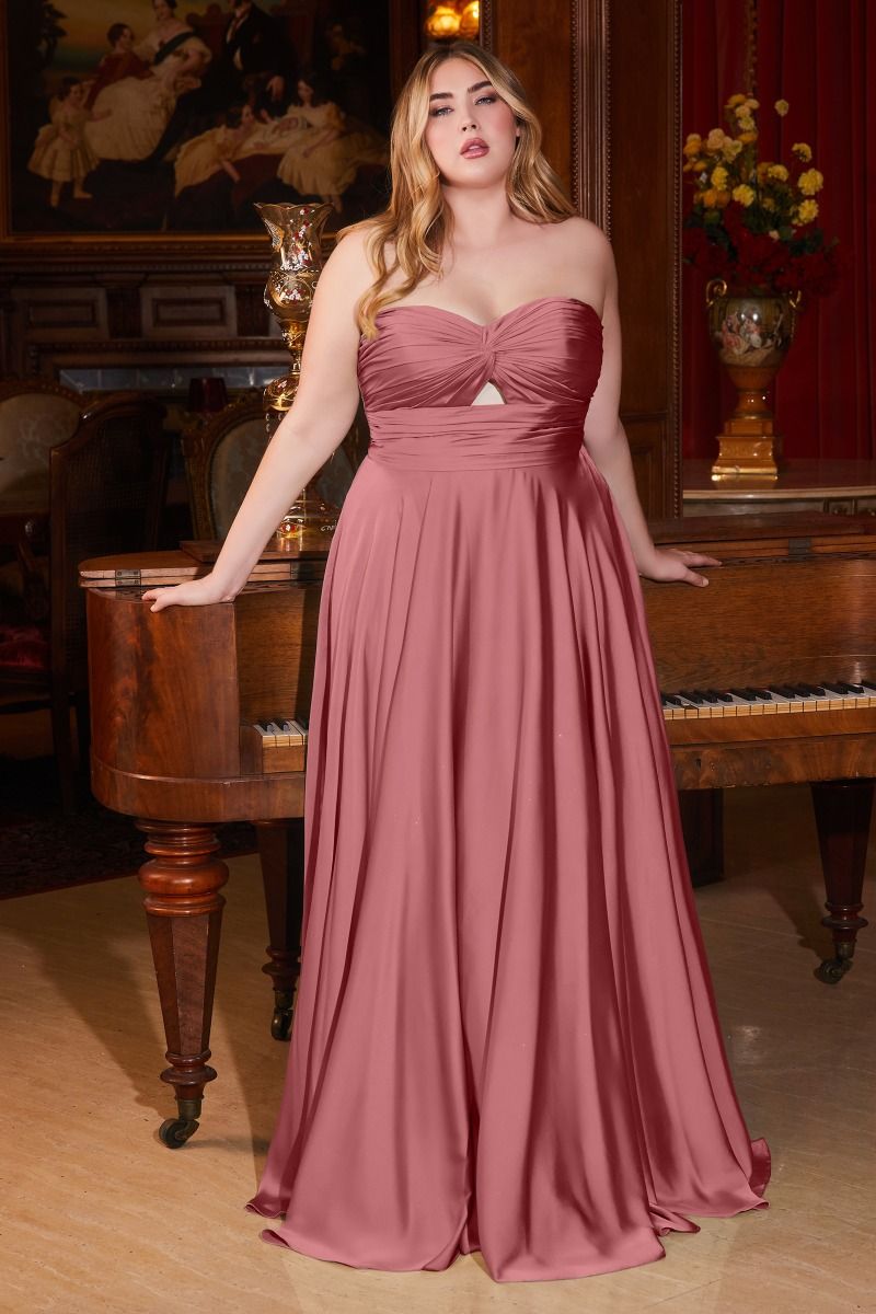 SATIN STRAPLESS KEYHOLE A-LINE DRESS CD7496C