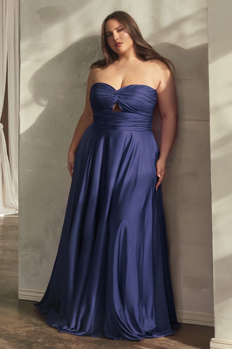 SATIN STRAPLESS KEYHOLE A-LINE DRESS CD7496C
