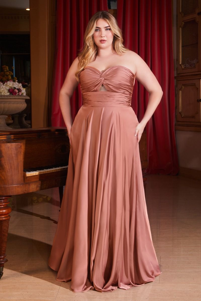 SATIN STRAPLESS KEYHOLE A-LINE DRESS CD7496C