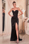 Bronze, Emerald Green, Wine Red Satin Corset Bustier Gown with Slit  CD7498