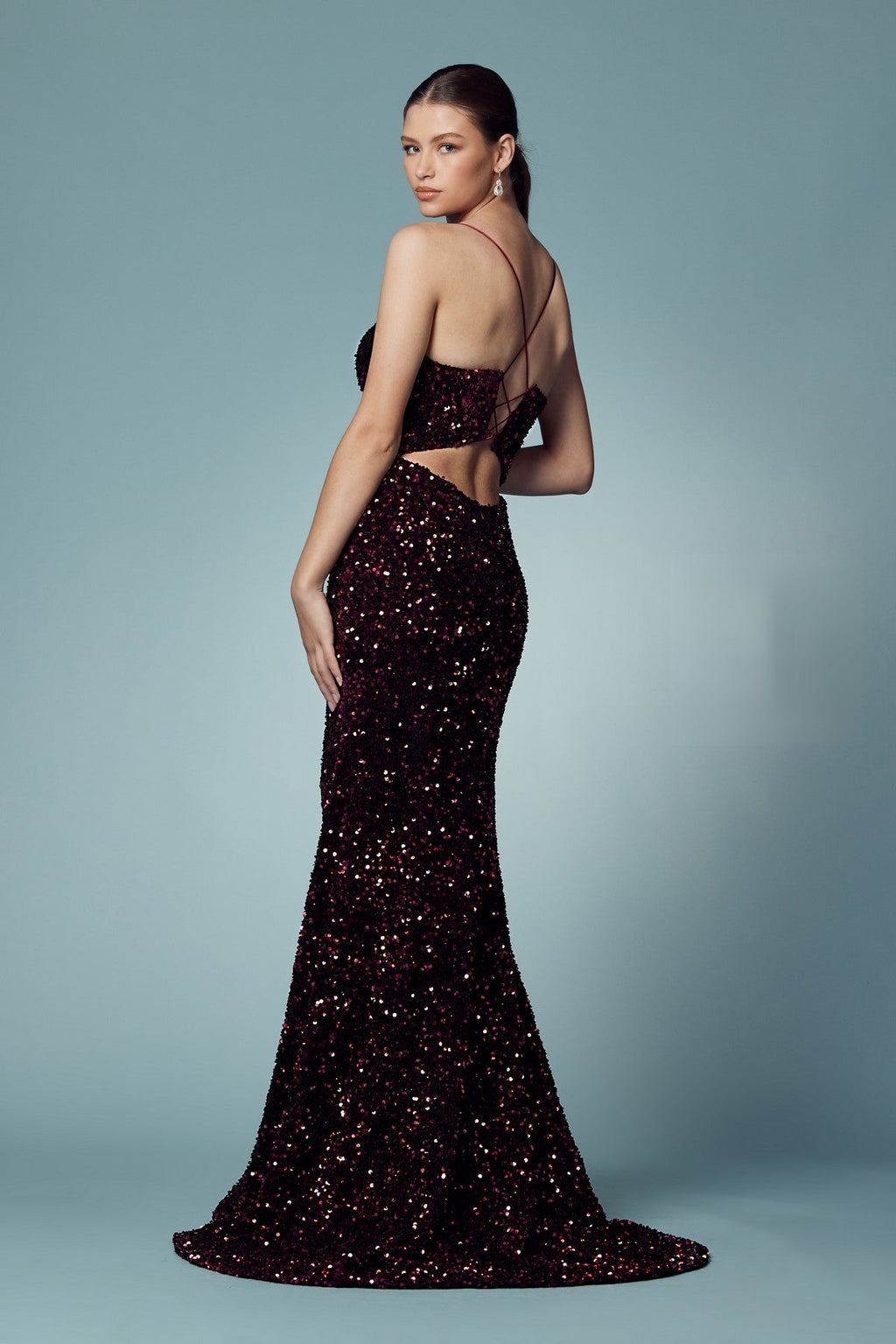 Black Sequin V-Neck Gown with Slit – Elegant Formal Evening Dress NXR433