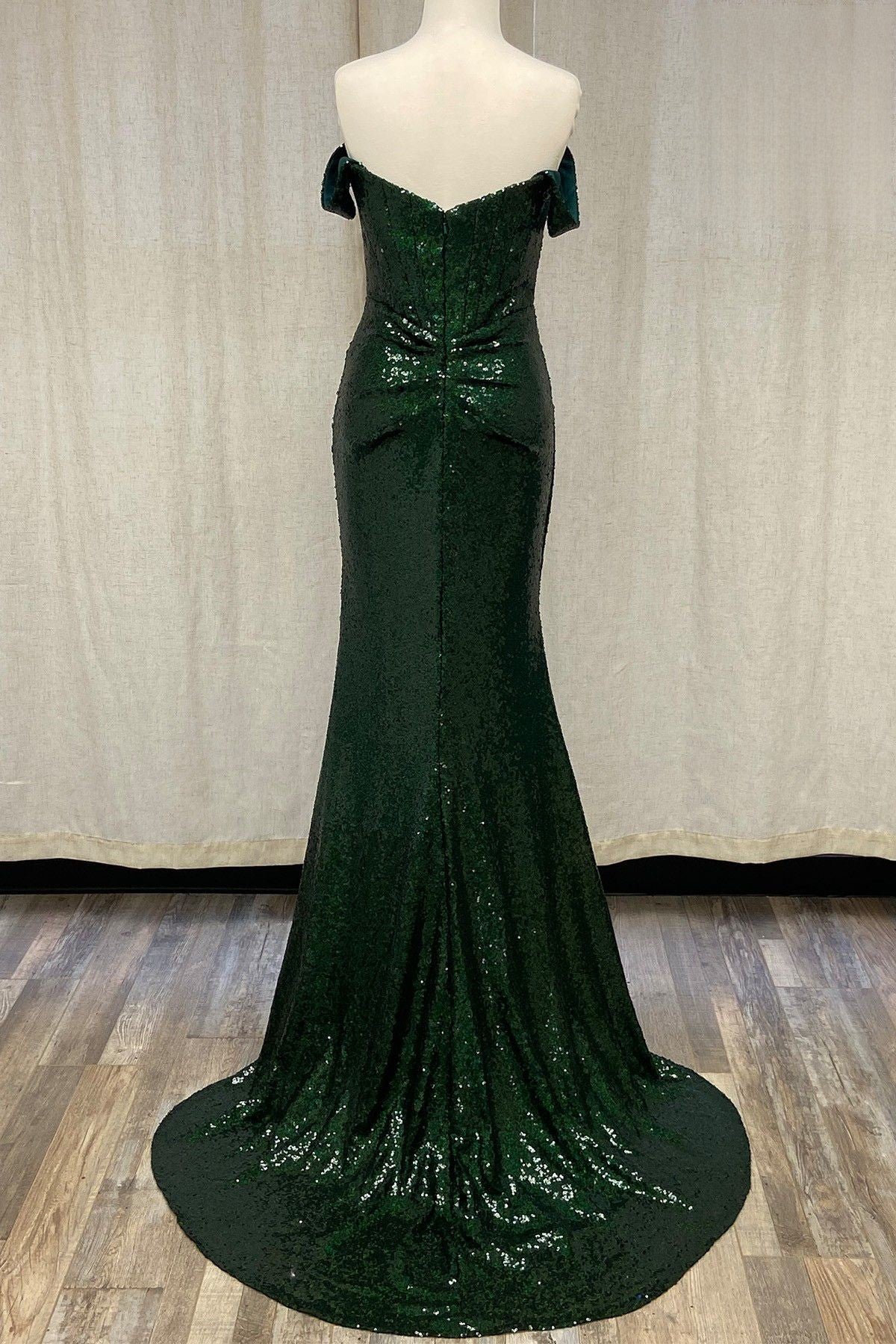 Off Shoulder Embroidered Sequins Open Back Long Prom Dress NXR1203