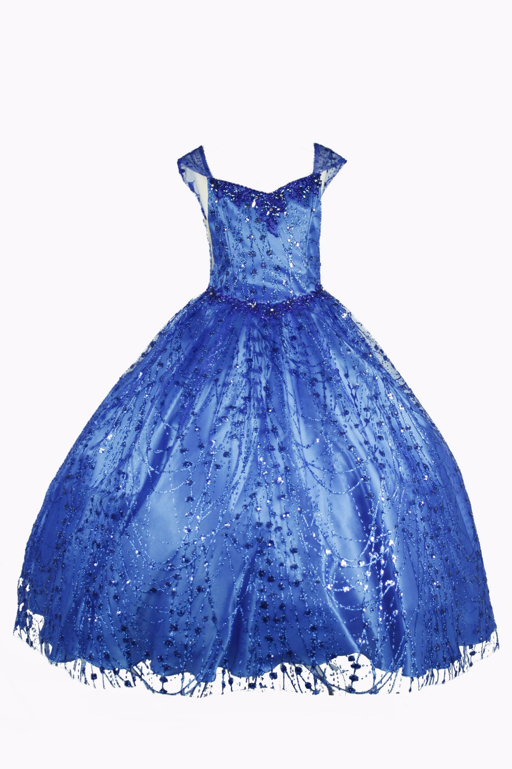 Metallic Glitter Sweetheart Spaghetti Corset Back Long Kids Dress CU8007