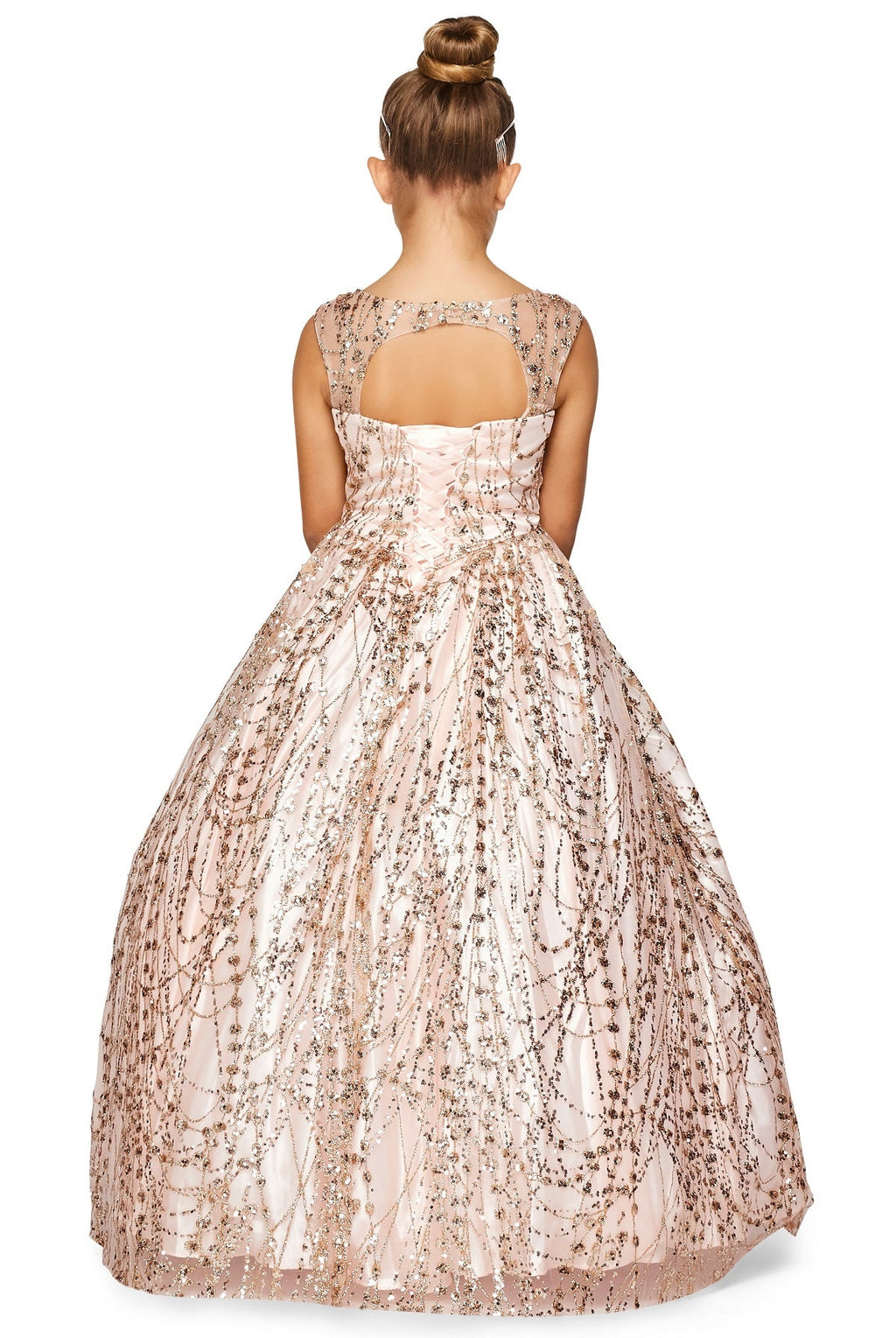 Metallic Glitter Sweetheart Spaghetti Corset Back Long Kids Dress CU8007