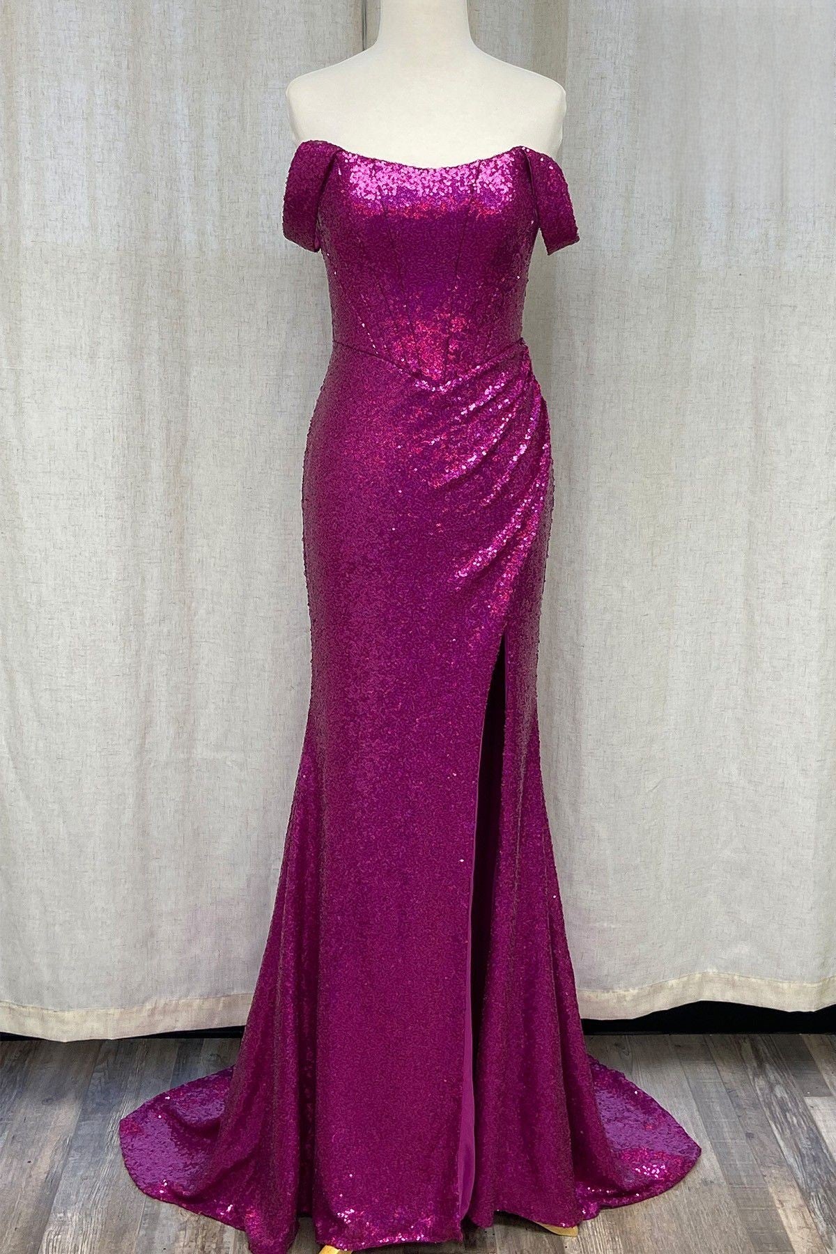 Off Shoulder Embroidered Sequins Open Back Long Prom Dress NXR1203