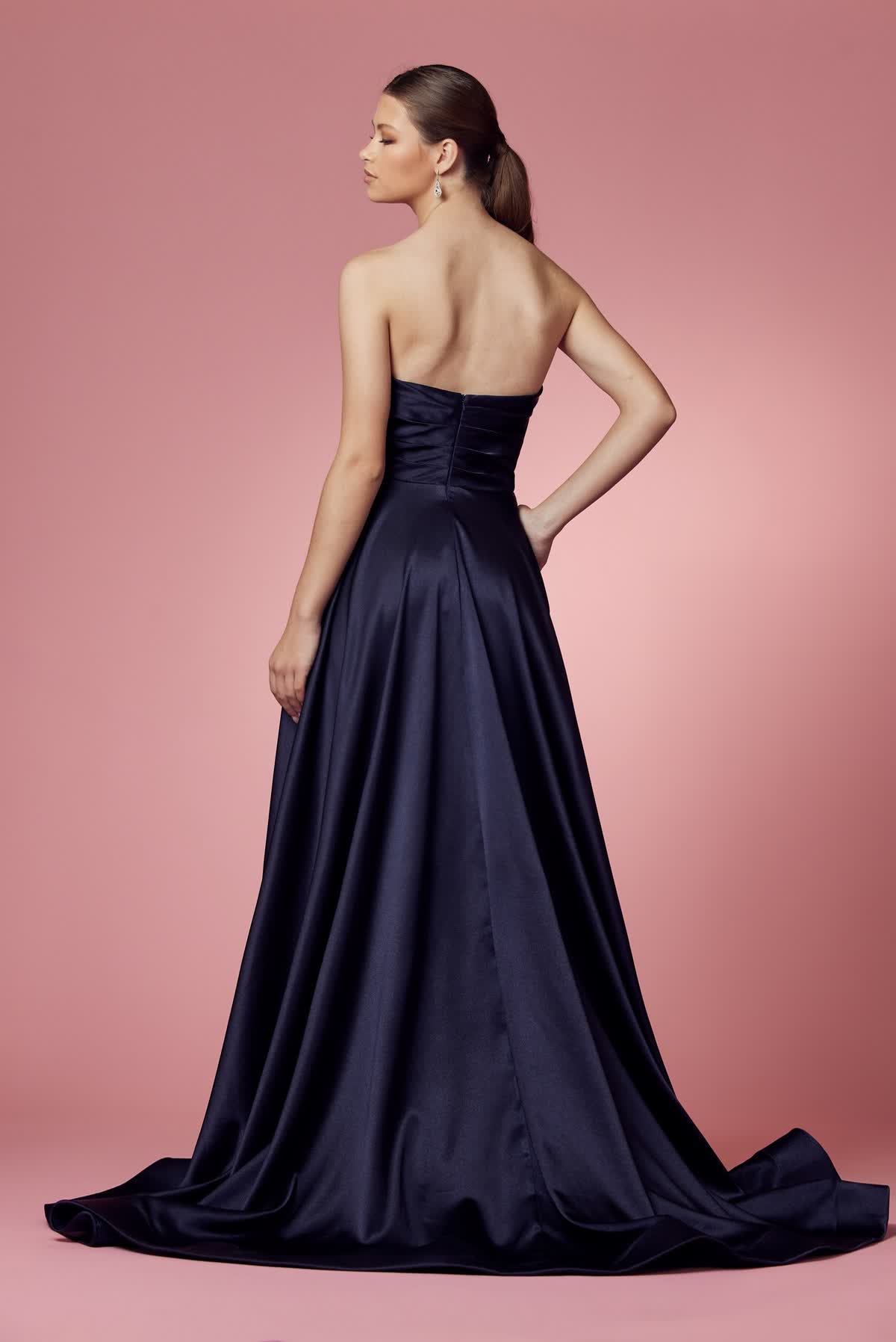 Strapless Satin High Slit Long Prom Dress NXR1036