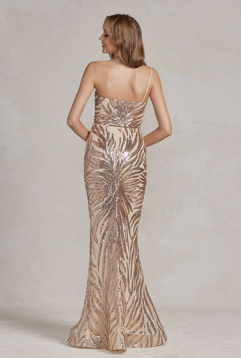 Mermaid Embroidered Sequins One Shoulder Long Evening Dress NXR1204