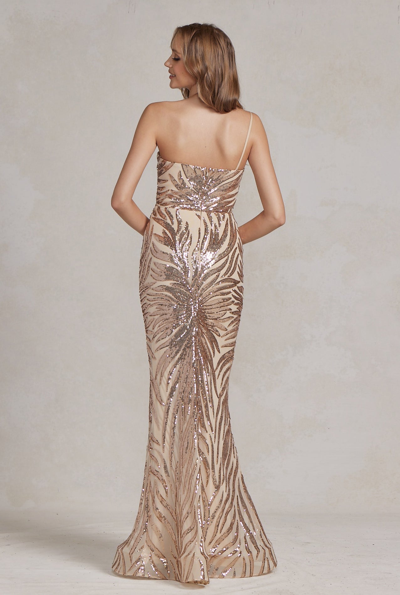 Mermaid Embroidered Sequins One Shoulder Long Evening Dress NXR1204