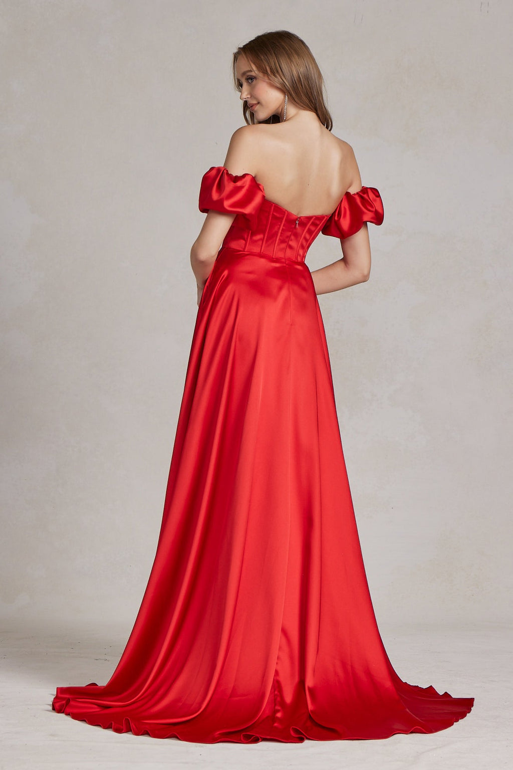 Off Shoulder Sweetheart Satin Side Slit Long Prom Dress NXK1122