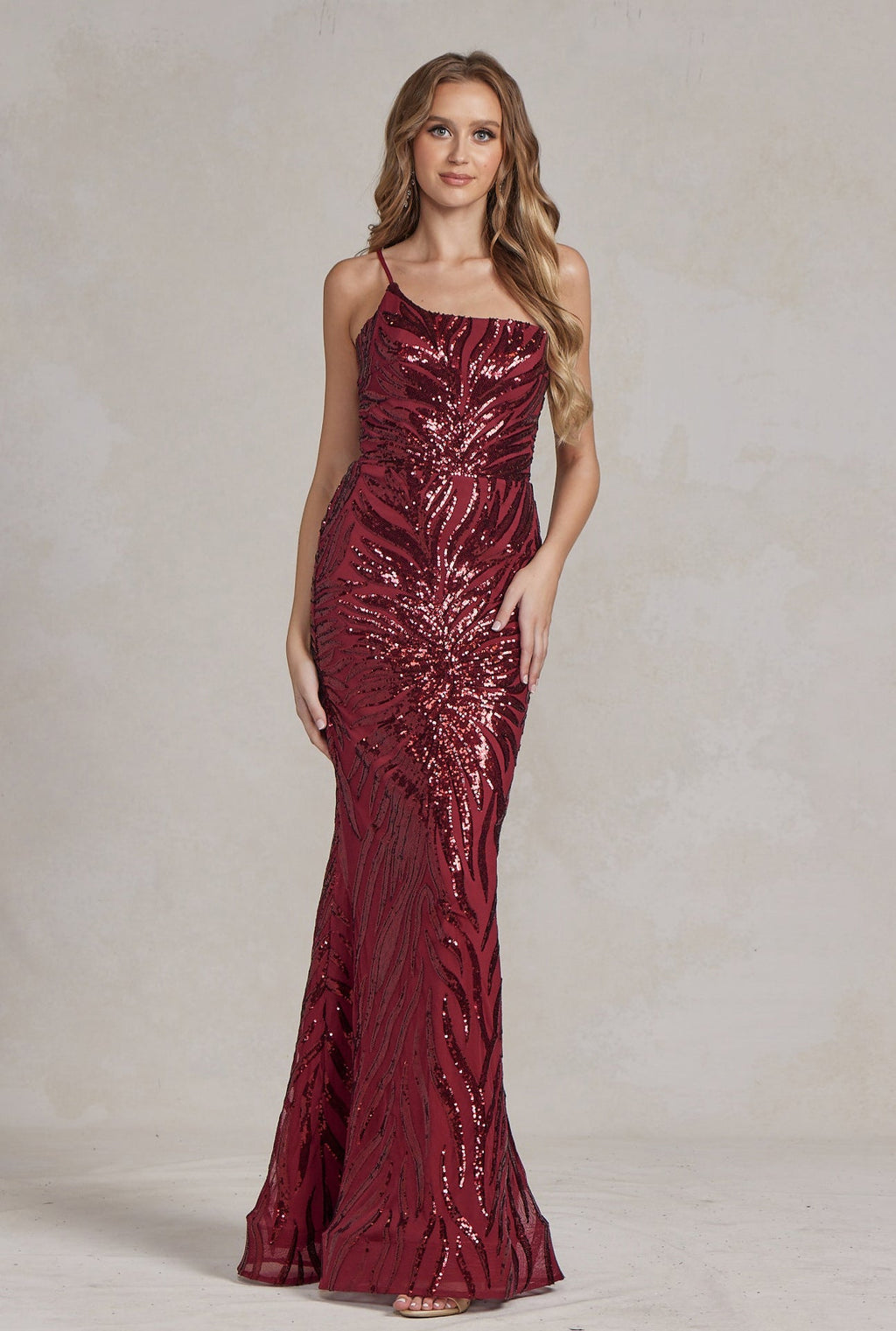 Mermaid Embroidered Sequins One Shoulder Long Evening Dress NXR1204