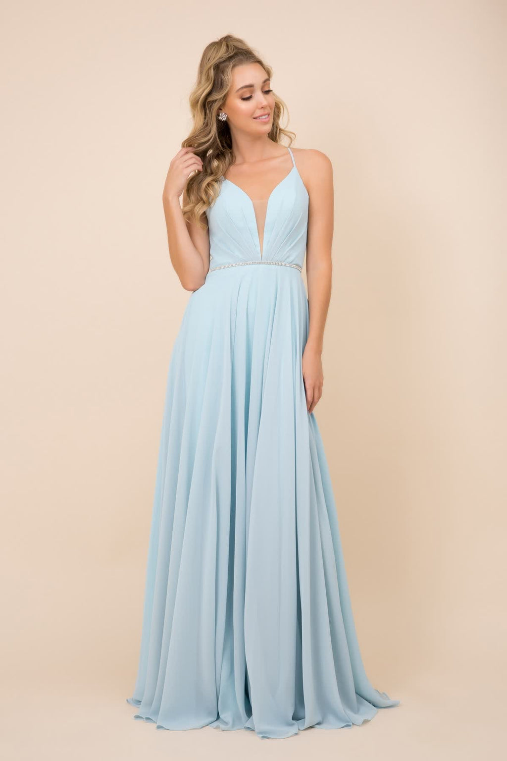 Lavender Grey Plunging V-Neck A-Line Chiffon Gown NXR416P