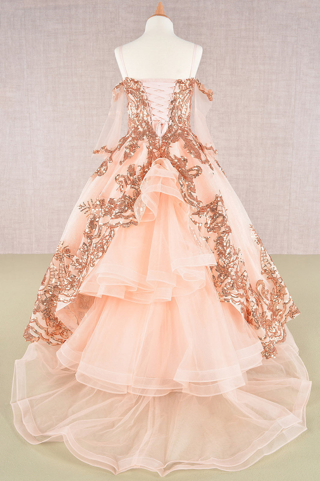 Glitter Sequin Embellished Mesh with Separate Mesh 3/4 Sleeves Kids Dress GLGK104