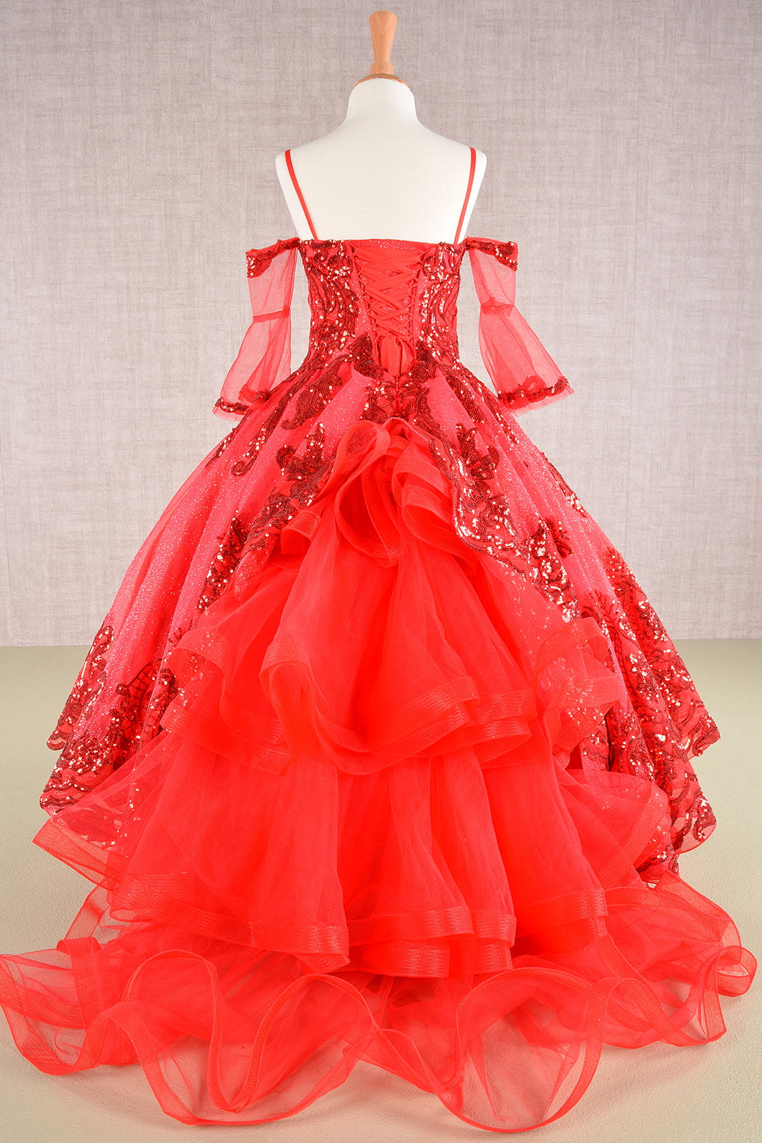 Glitter Sequin Embellished Mesh with Separate Mesh 3/4 Sleeves Kids Dress GLGK104