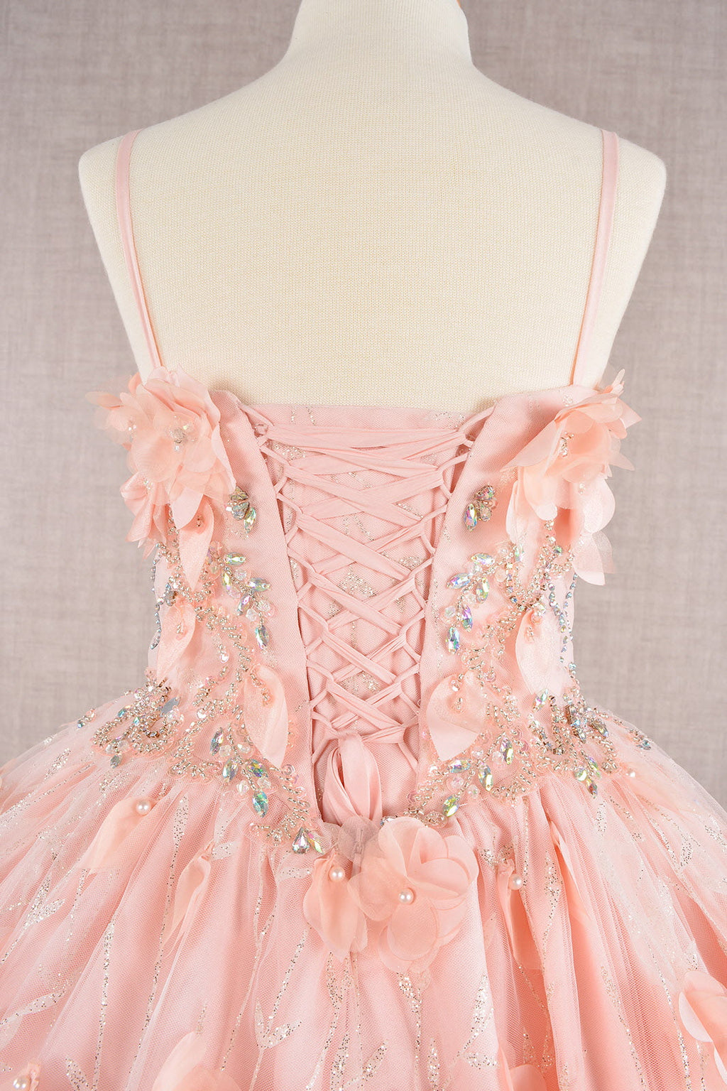 3D Flower Applique Jewel Mesh with Long Mesh Cloak Kids Dress GLGK105