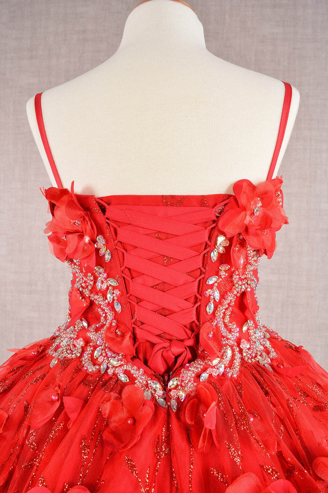 3D Flower Applique Jewel Mesh with Long Mesh Cloak Kids Dress GLGK105