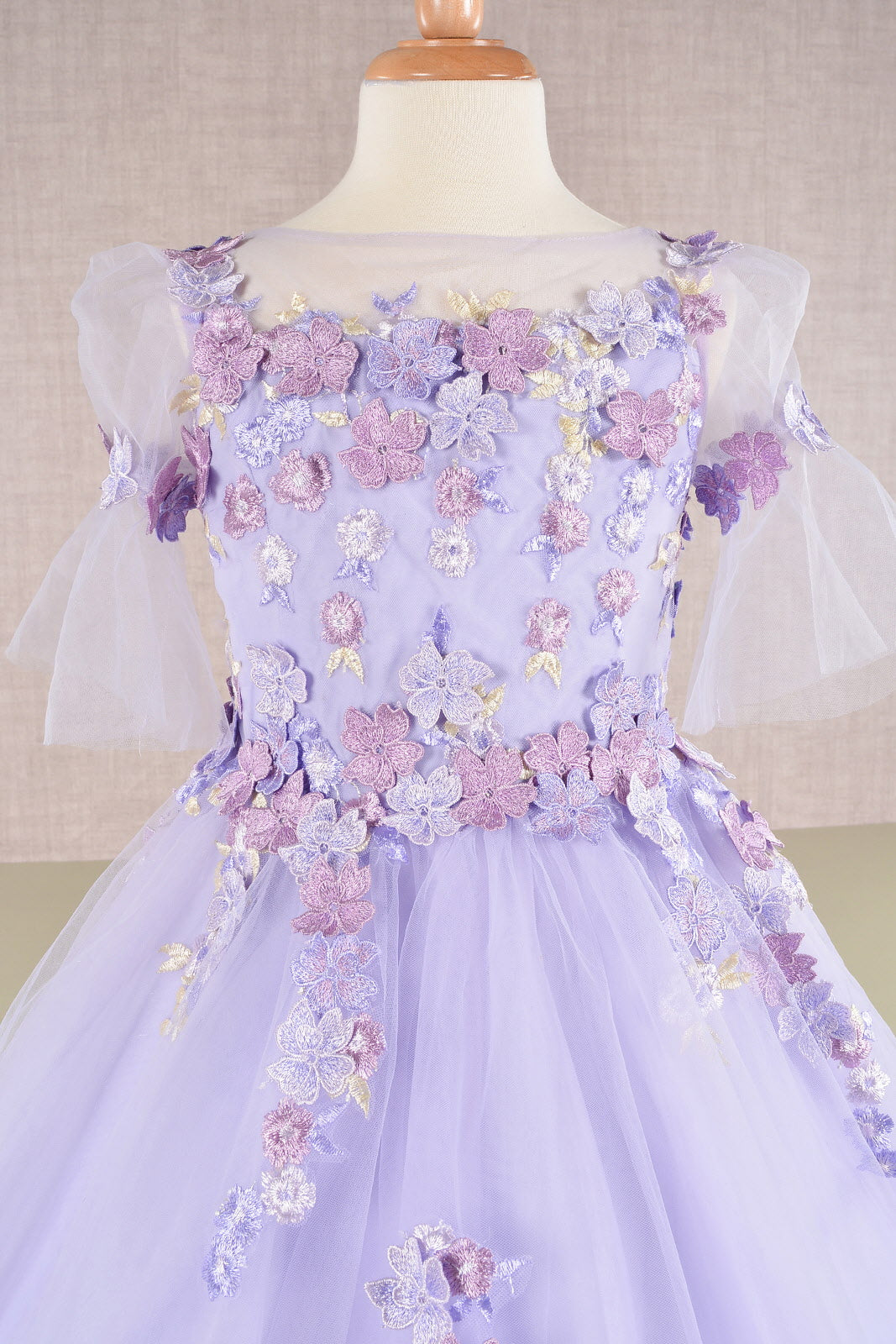 3D Floral Applique Mesh with Long Back Hem Quinceanera Kids Dress GLGK107