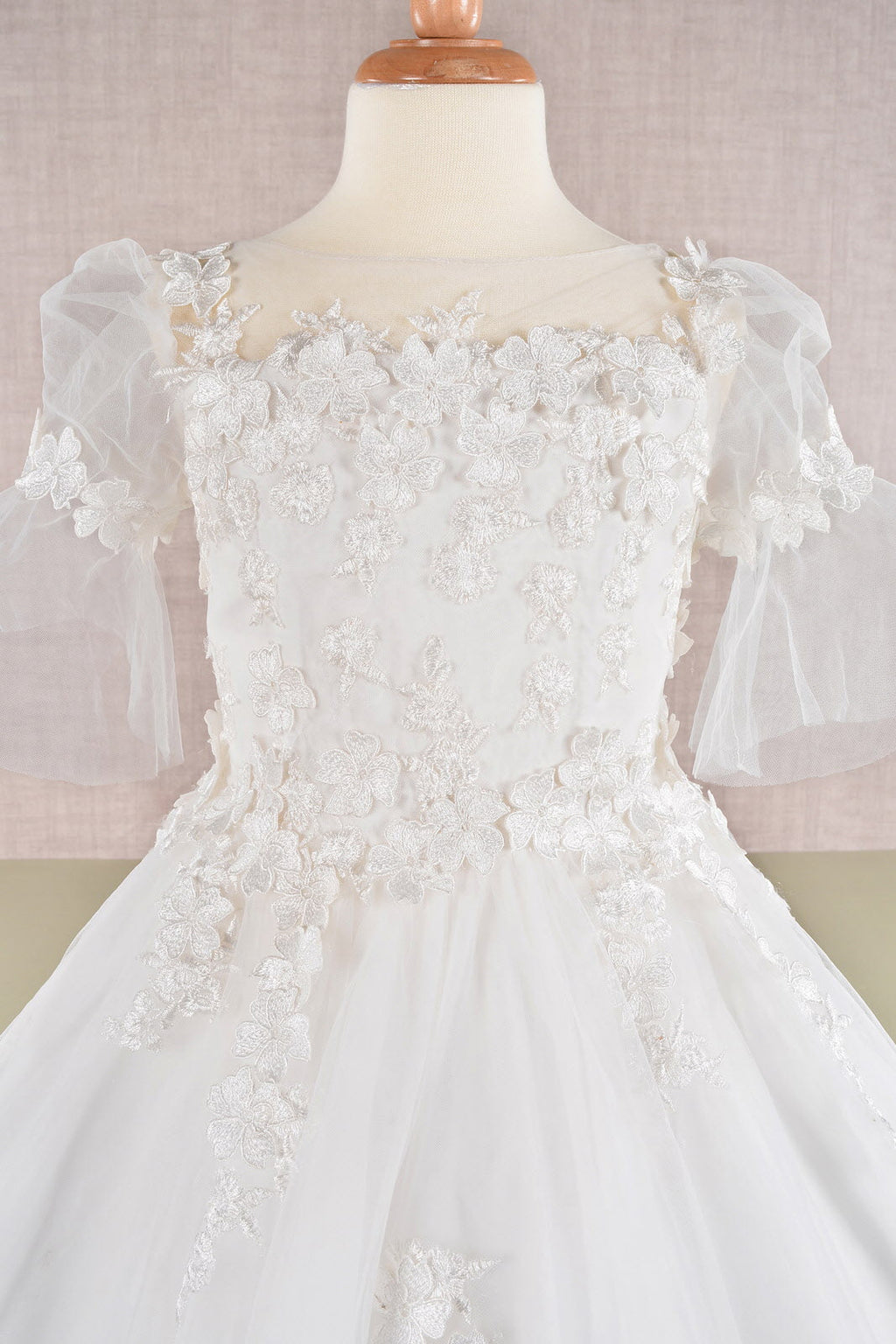 3D Floral Applique Mesh with Long Back Hem Quinceanera Kids Dress GLGK107