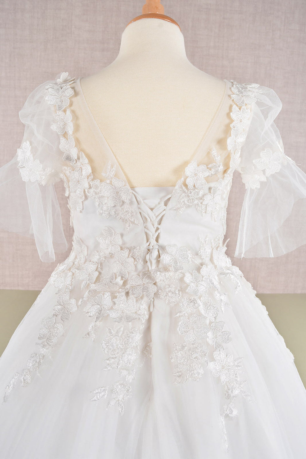 3D Floral Applique Mesh with Long Back Hem Quinceanera Kids Dress GLGK107