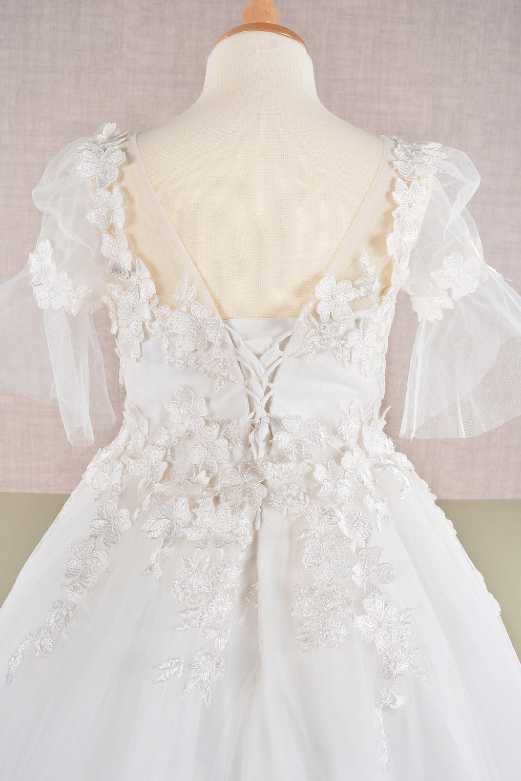 3D Floral Applique Mesh with Long Back Hem Quinceanera Kids Dress GLGK107