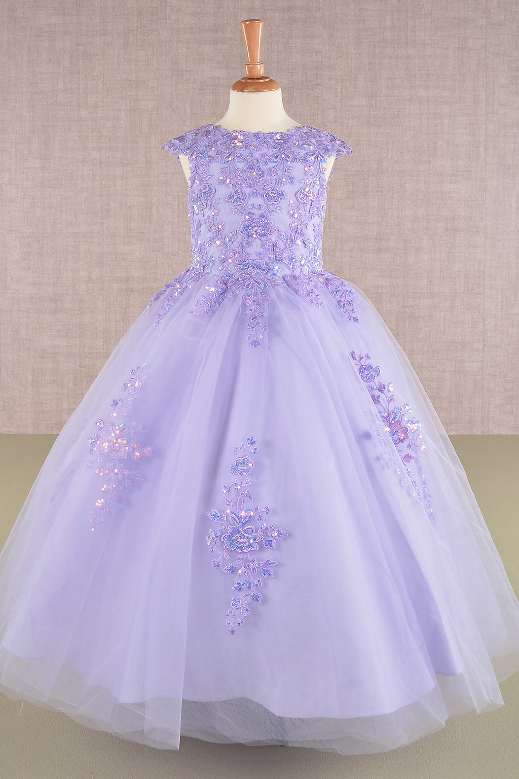 Sequin Embroidery Long Back Hem Mesh A-Line Quinceanera Kids Dress GLGK108