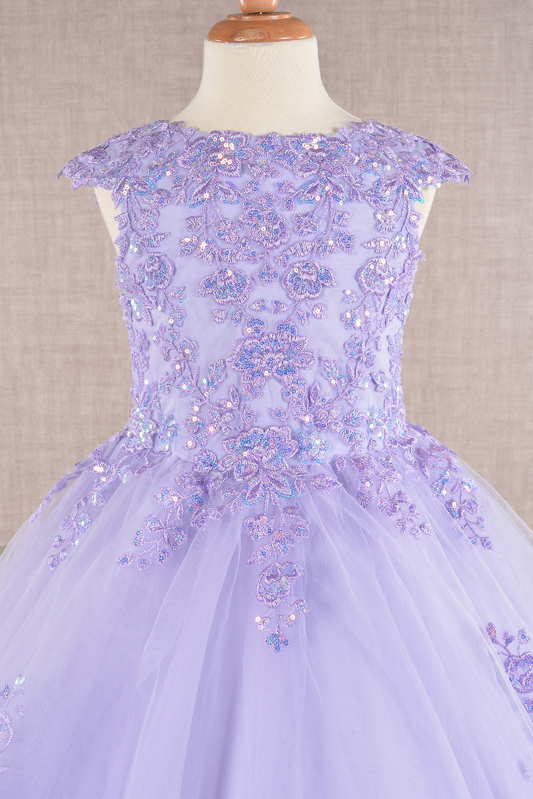 Sequin Embroidery Long Back Hem Mesh A-Line Quinceanera Kids Dress GLGK108