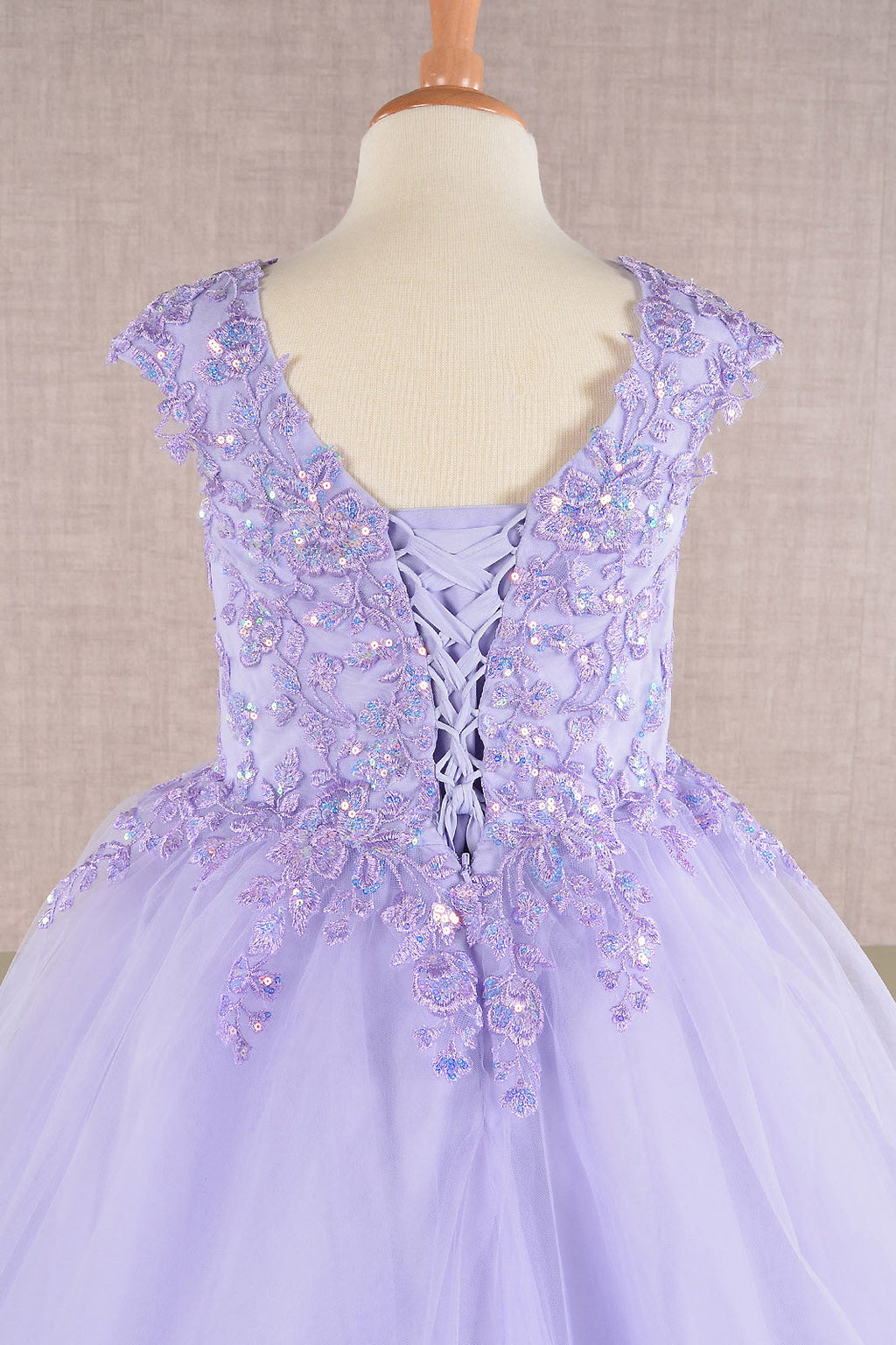 Sequin Embroidery Long Back Hem Mesh A-Line Quinceanera Kids Dress GLGK108