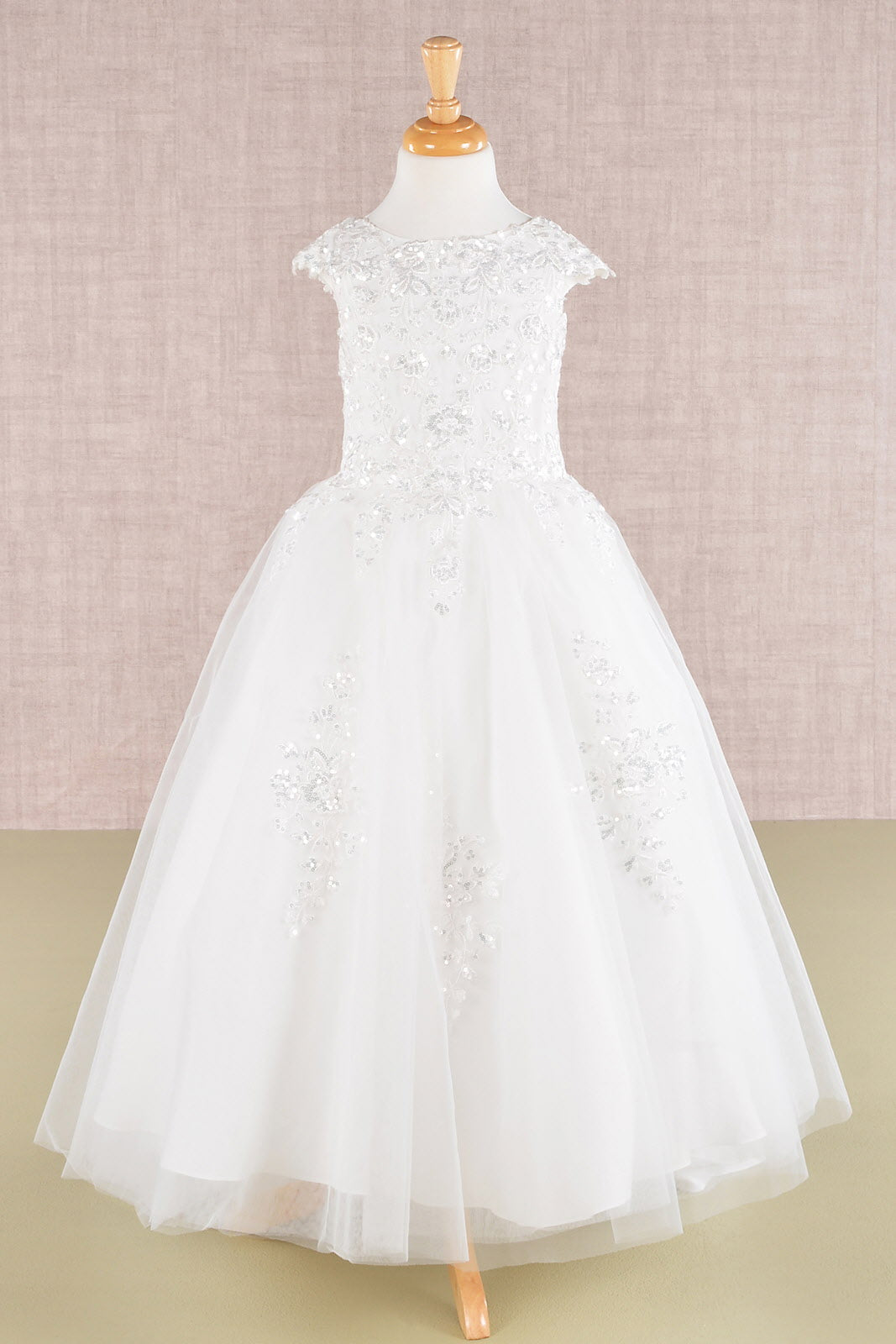 Sequin Embroidery Long Back Hem Mesh A-Line Quinceanera Kids Dress GLGK108