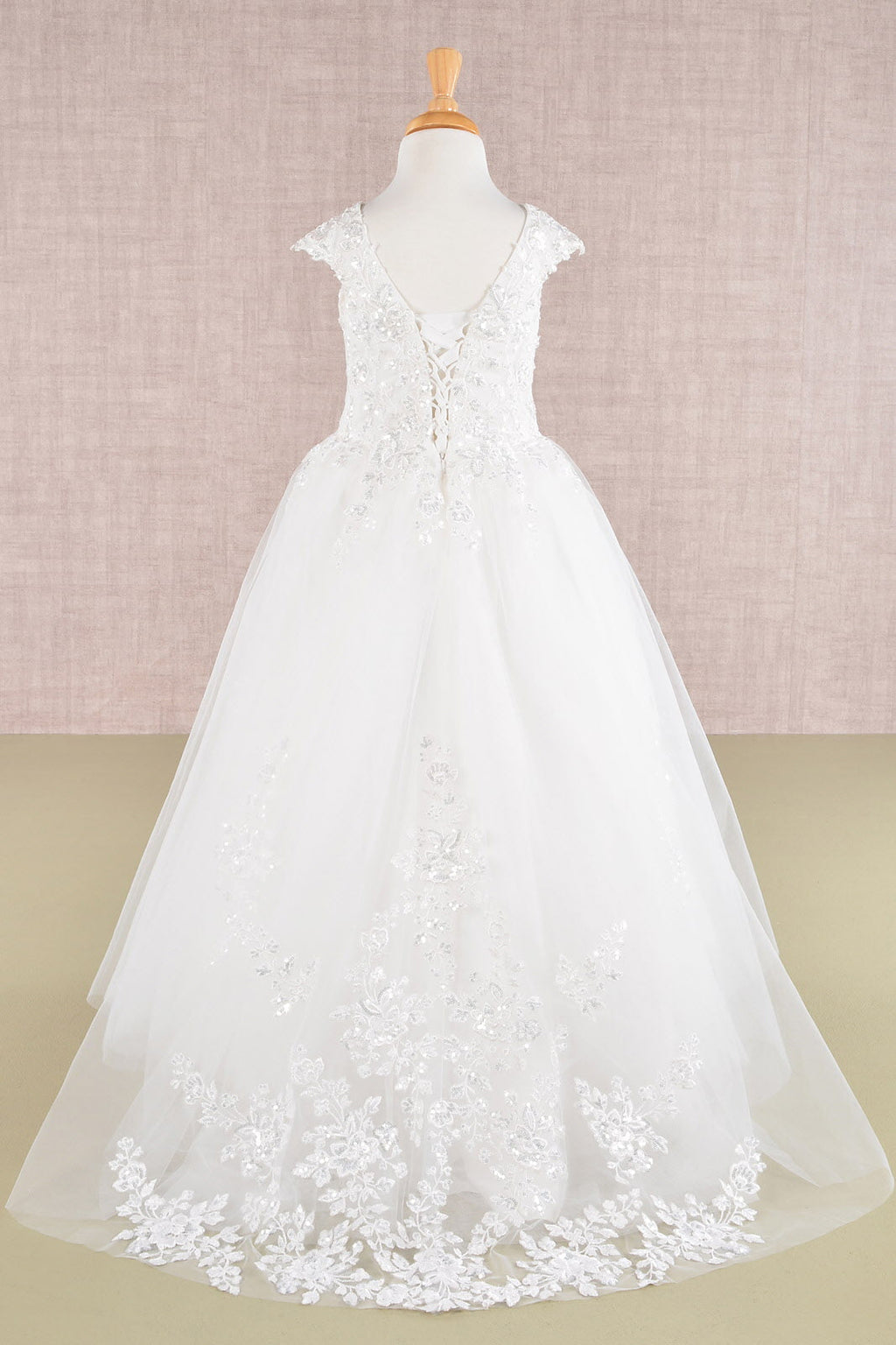 Sequin Embroidery Long Back Hem Mesh A-Line Quinceanera Kids Dress GLGK108