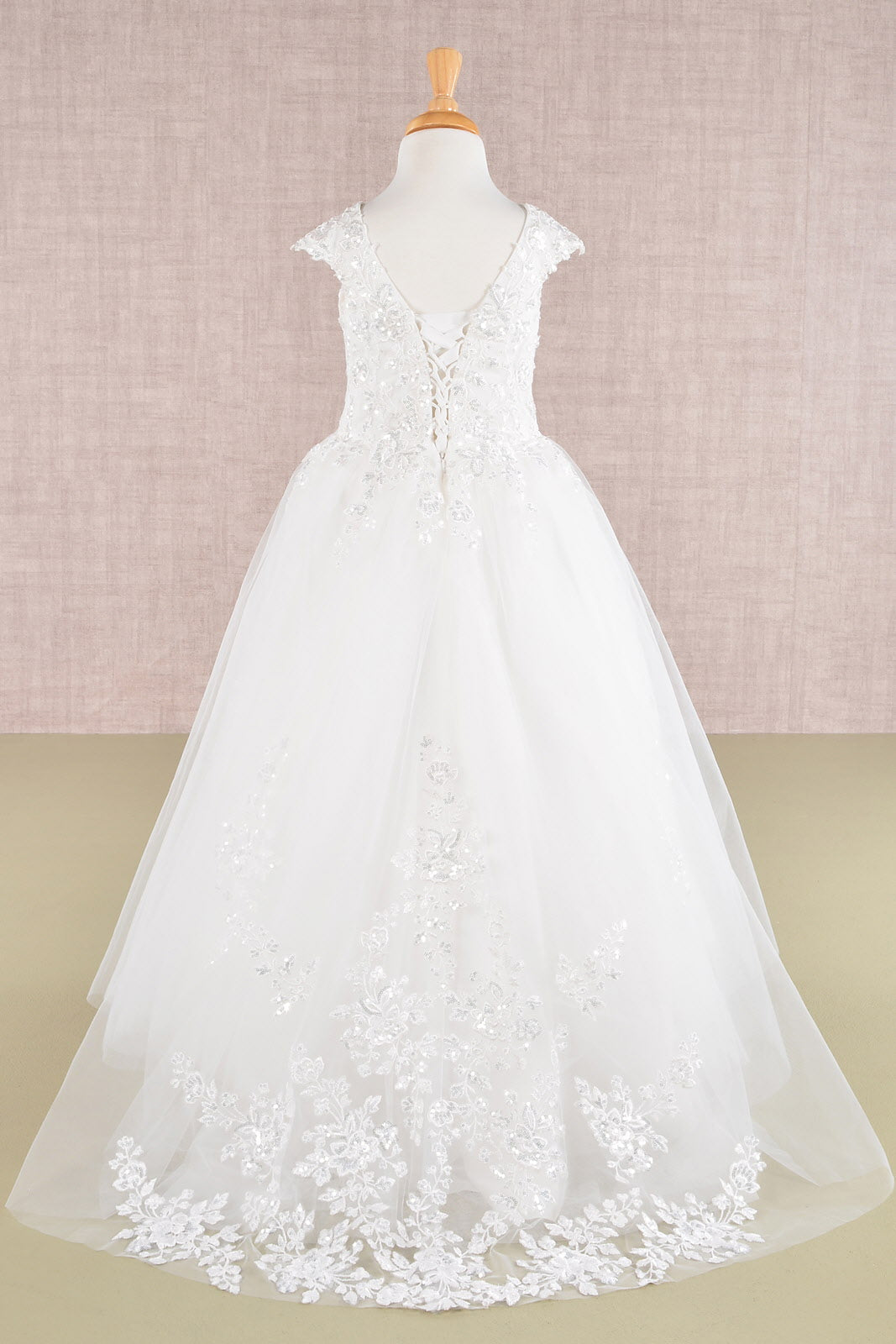 Sequin Embroidery Long Back Hem Mesh A-Line Quinceanera Kids Dress GLGK108