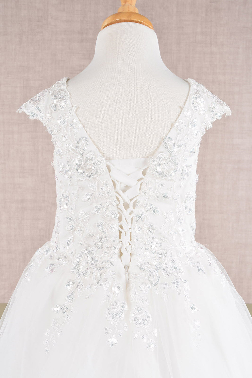 Sequin Embroidery Long Back Hem Mesh A-Line Quinceanera Kids Dress GLGK108